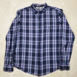 Salt Valley Western Button Up Shirt Men Medium Blue Plaid‎ Cotton Casual Pocket